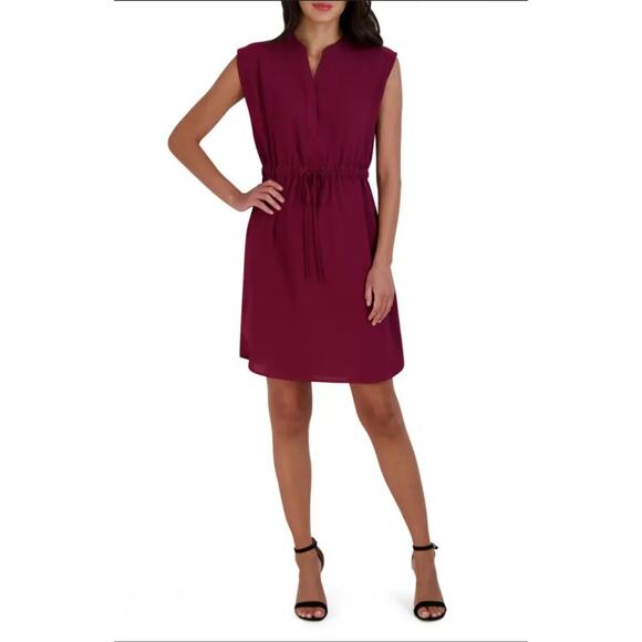 Sandra Darren Blouson Midi Fit Flare Dress Burgundy Red Cap Sleeve Size 16 - Picture 1 of 7